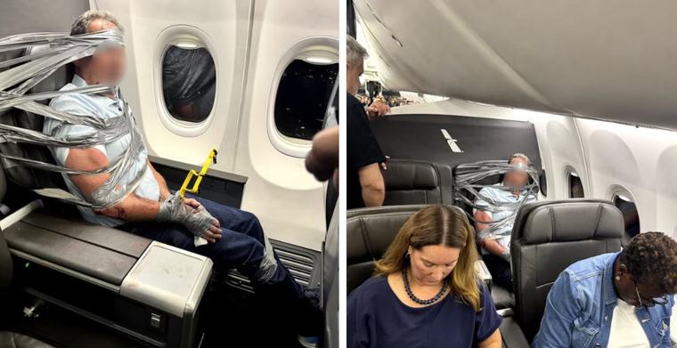 Amarran con cinta adhesiva a pasajero tras desatar el caos en pleno vuelo