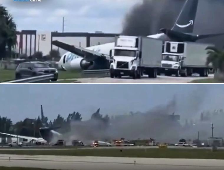 Avión de carga procedente de Puerto Rico se sale de la pista en el aeropuerto de Miami